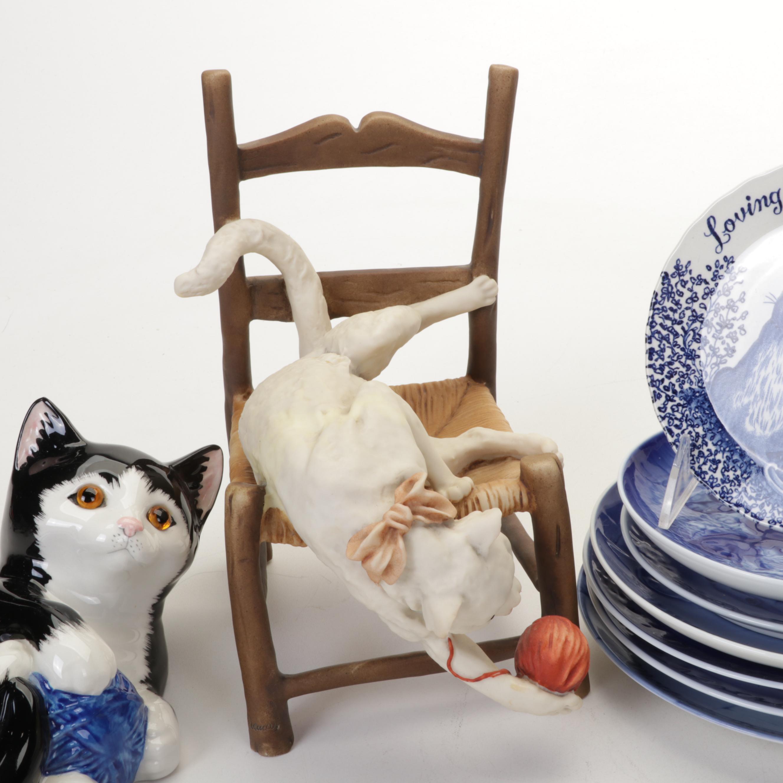Lladro "Surprised" & "Attentive" Cat Figurines, Bing & Grondahl Plates, and More