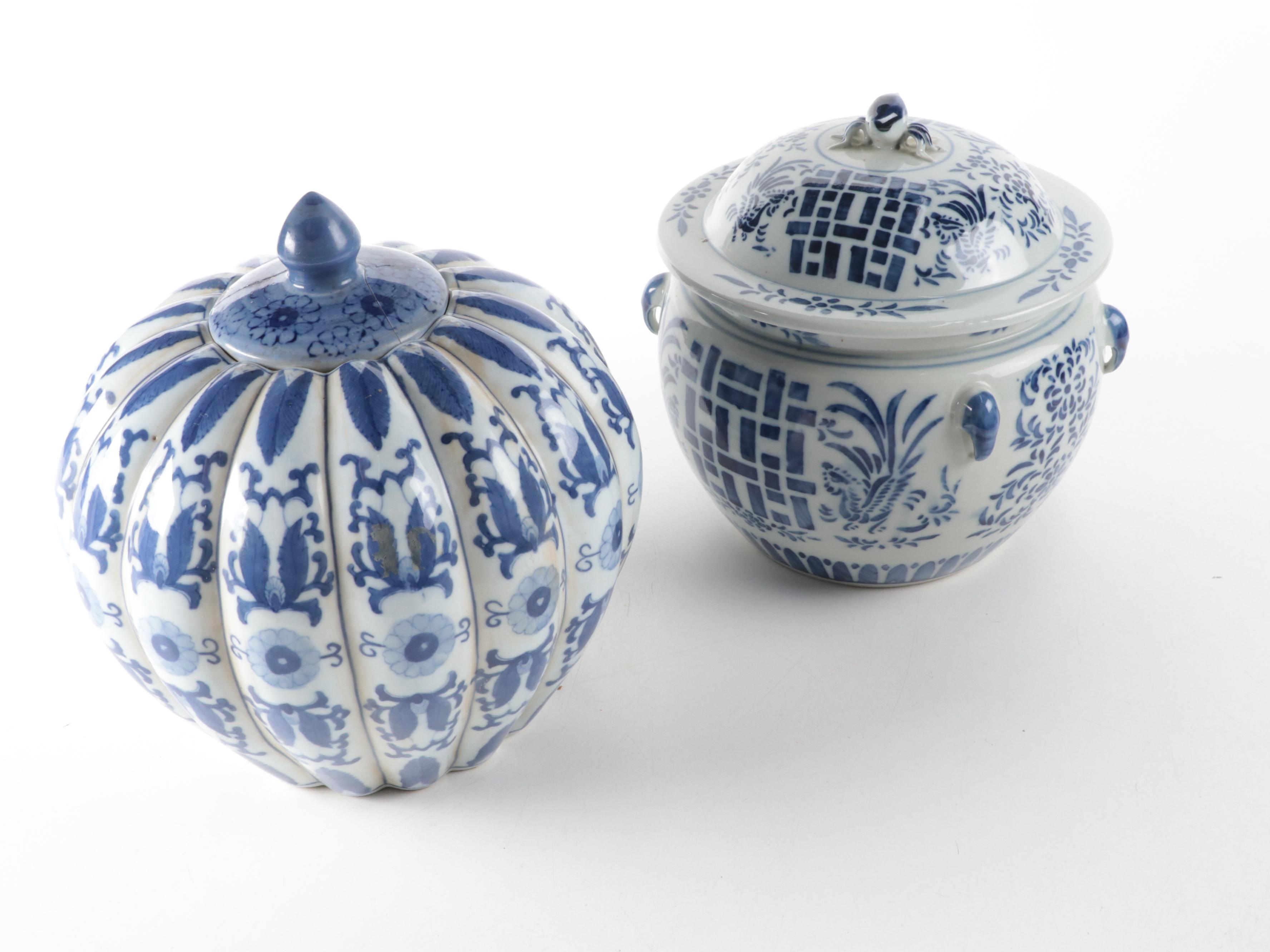 Delft Earthenware Box with Chinese Rice Serving Bowl and Porcelain Décor