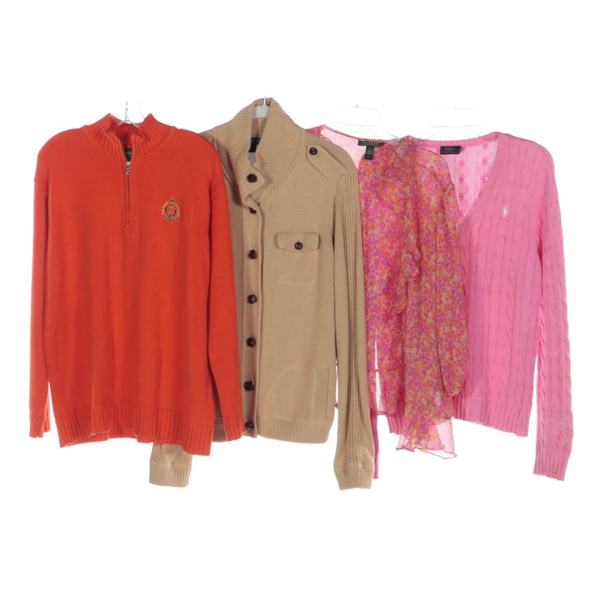 Ralph Lauren Brand Sheer Silk Jacket and Knit Cotton Sweaters