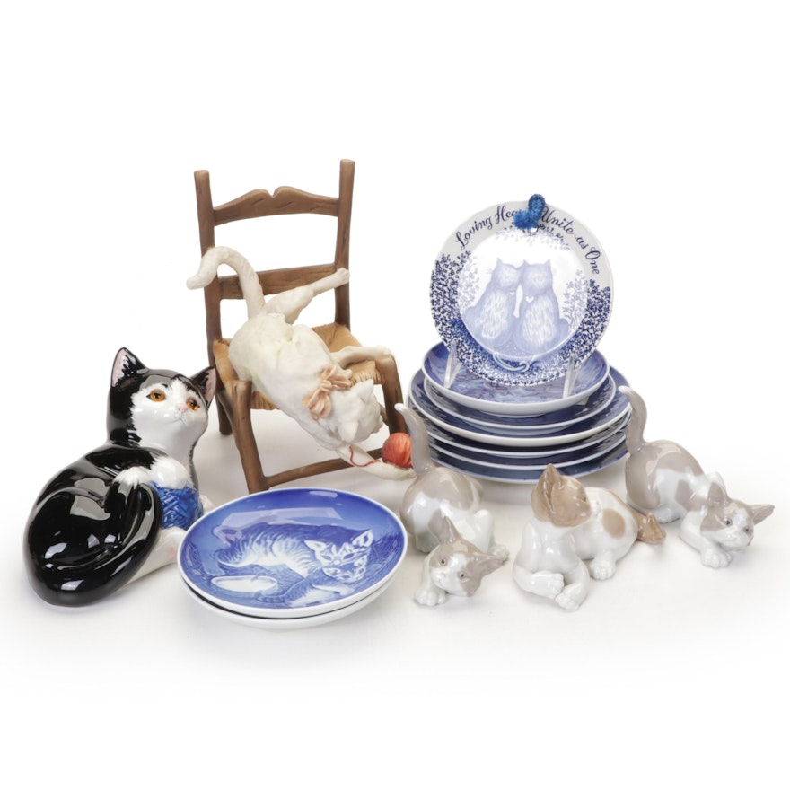 Lladro "Surprised" & "Attentive" Cat Figurines, Bing & Grondahl Plates, and More