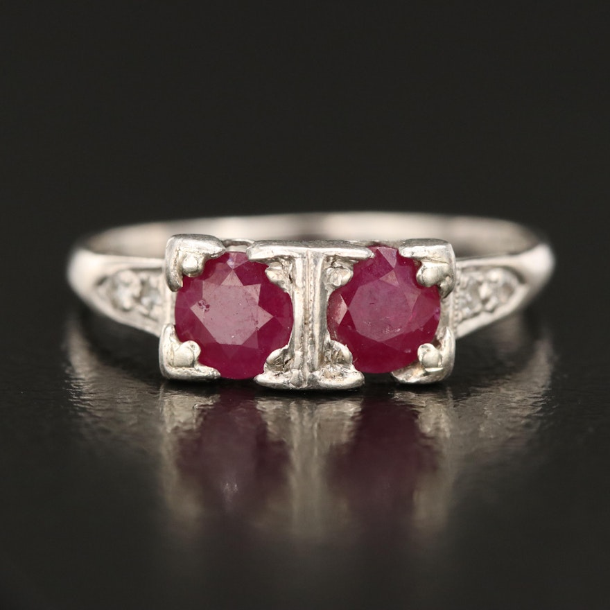 Vintage Platinum Ruby and Diamond Ring