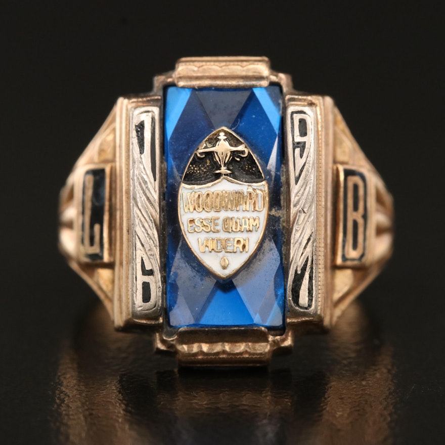 1967 10K Spinel and Enamel Woodward Esse Qum Videri Class Ring