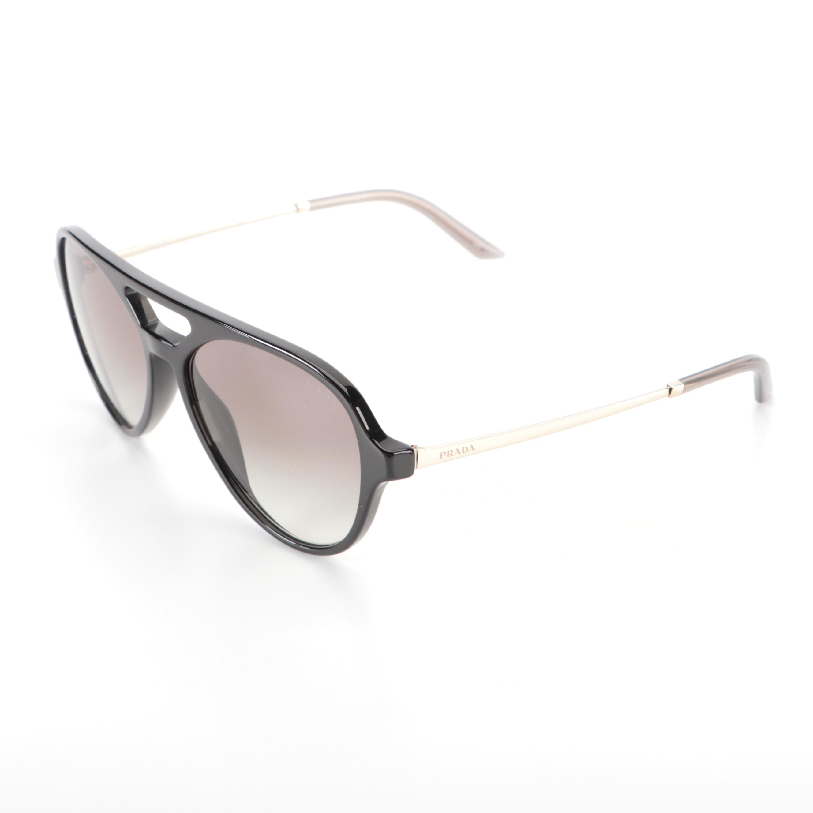 Prada Black Gradient Aviator Sunglasses with Case and Box