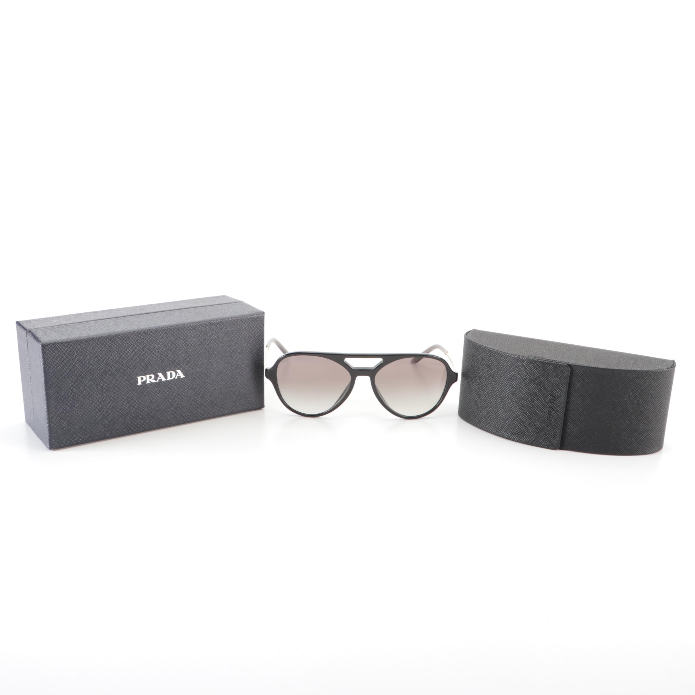Prada Black Gradient Aviator Sunglasses with Case and Box