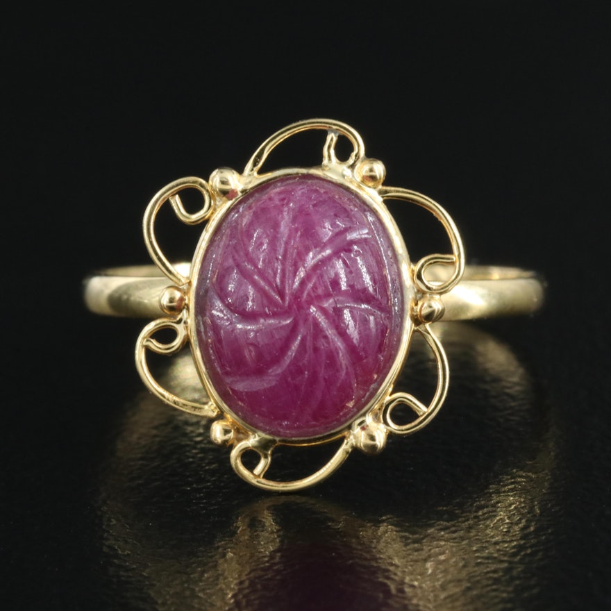 14K Ruby Ring with Filigree Detail