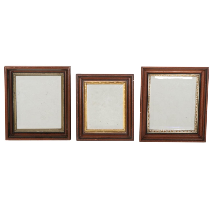 Victorian Wooden Gilt Accented Beveled Glass Wall Mirrors, Mid to Late 19th C.