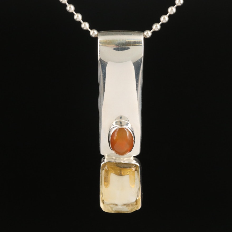 Lilly Barrack Sterling Citrine and Opal Pendant Necklace