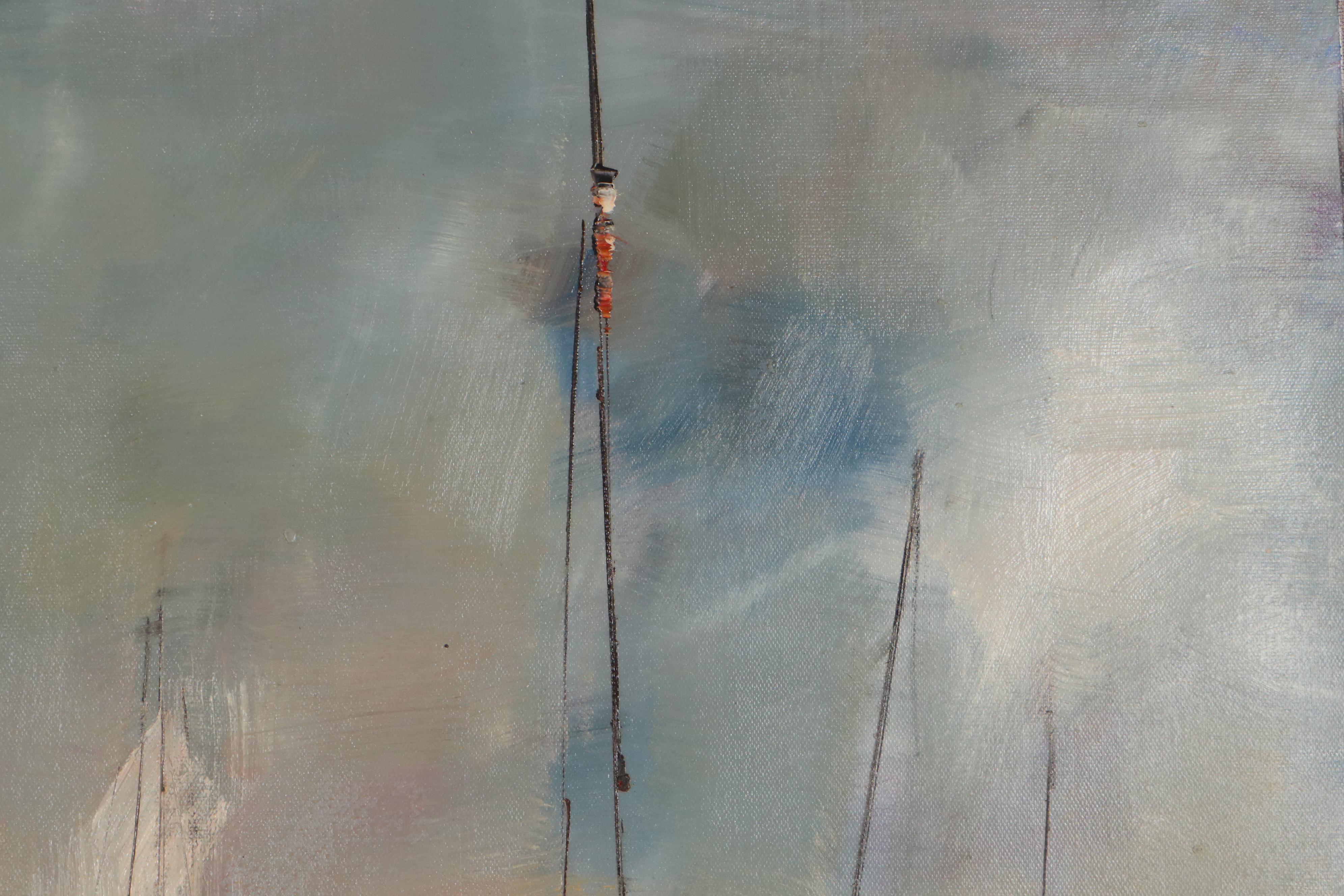 Abstract Harbor Scene Oil Painting, 21st Century