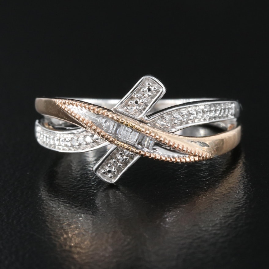 Sterling Diamond Ring with 10K Rose Gold Accents