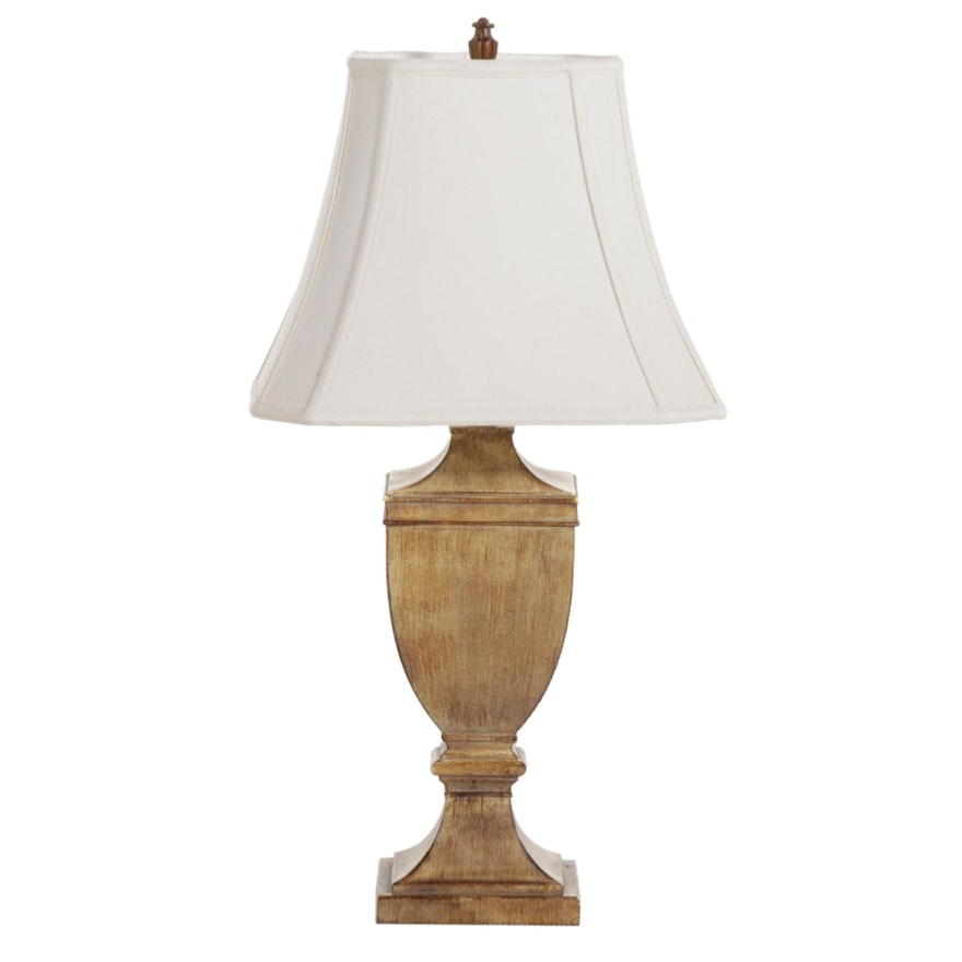 Distressed Finish Composite Urn Shaped Table Lamp, Late 20th Century