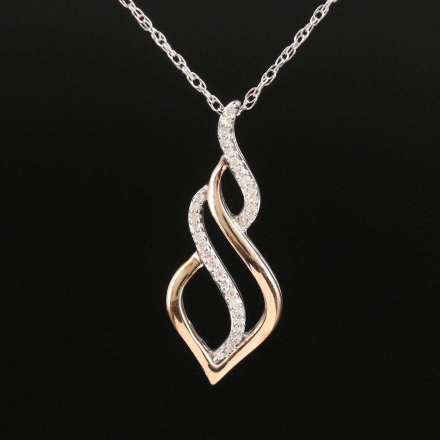 Sterling Diamond Pendant Necklace with 10K Rose Gold Accent