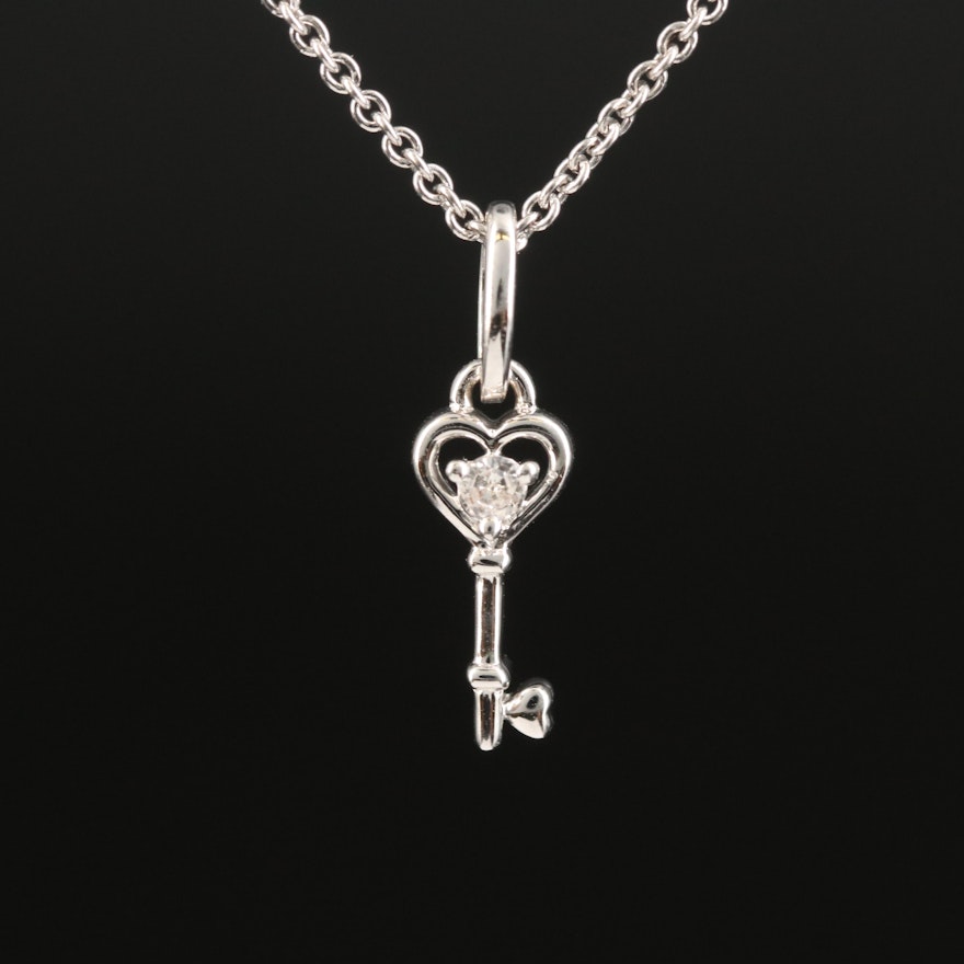 Sterling Diamond Key Pendant Necklace