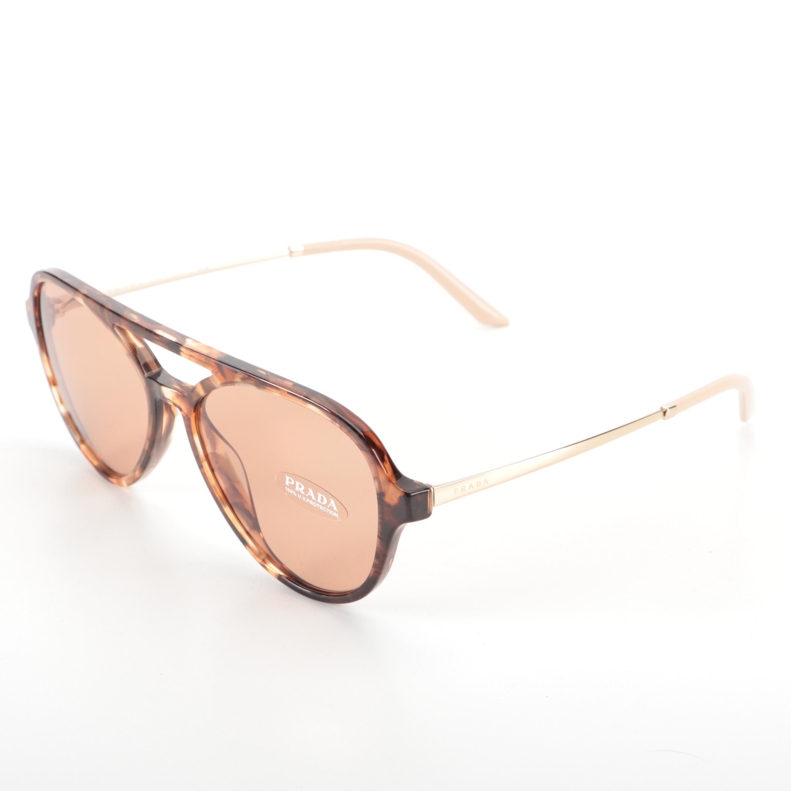 Prada SPR13W Havana Pilot Sunglasses with Case and Box