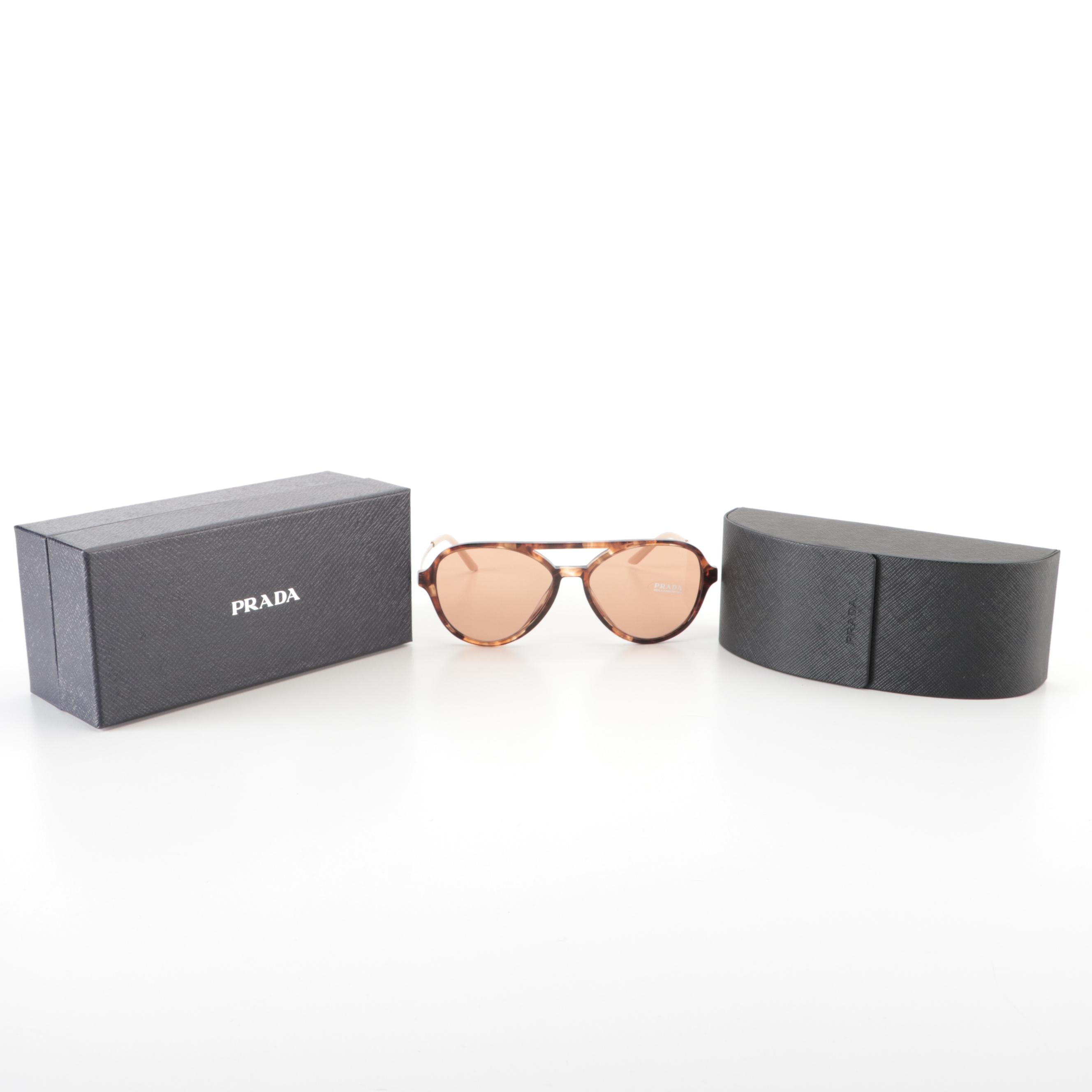 Prada SPR13W Havana Pilot Sunglasses with Case and Box
