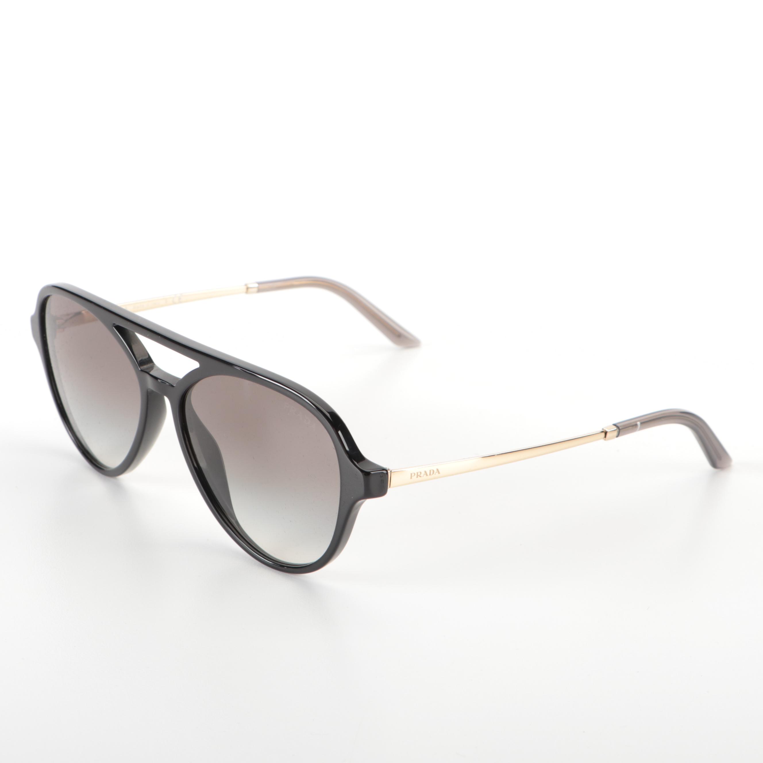 Prada SPR13W Glossy Black Pilot Sunglasses with Case and Box