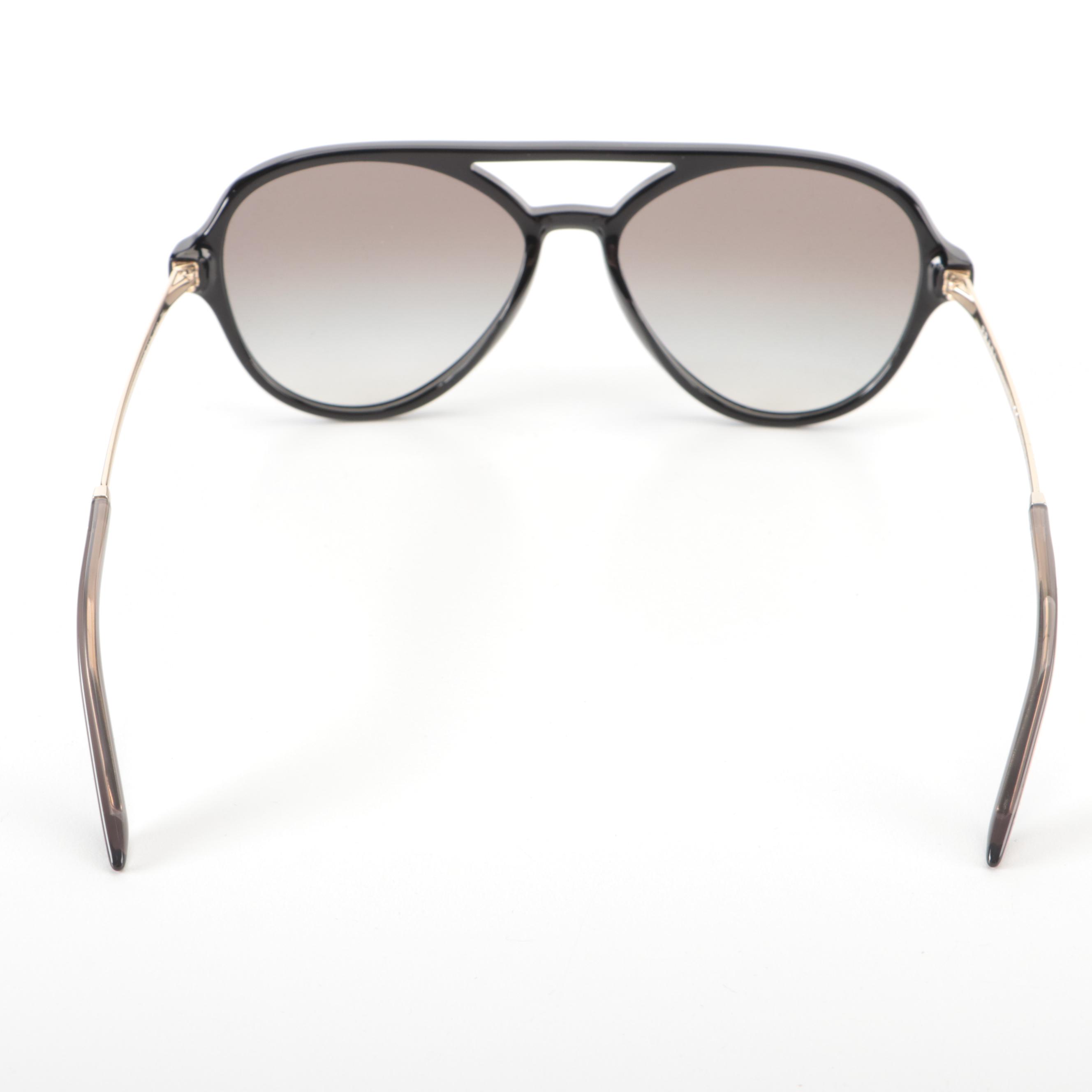 Prada SPR13W Glossy Black Pilot Sunglasses with Case and Box