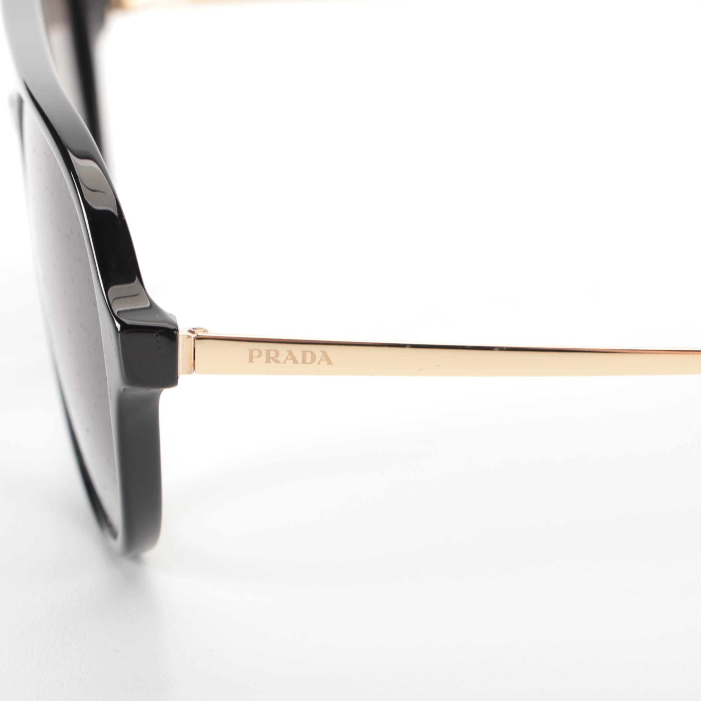 Prada SPR13W Glossy Black Pilot Sunglasses with Case and Box