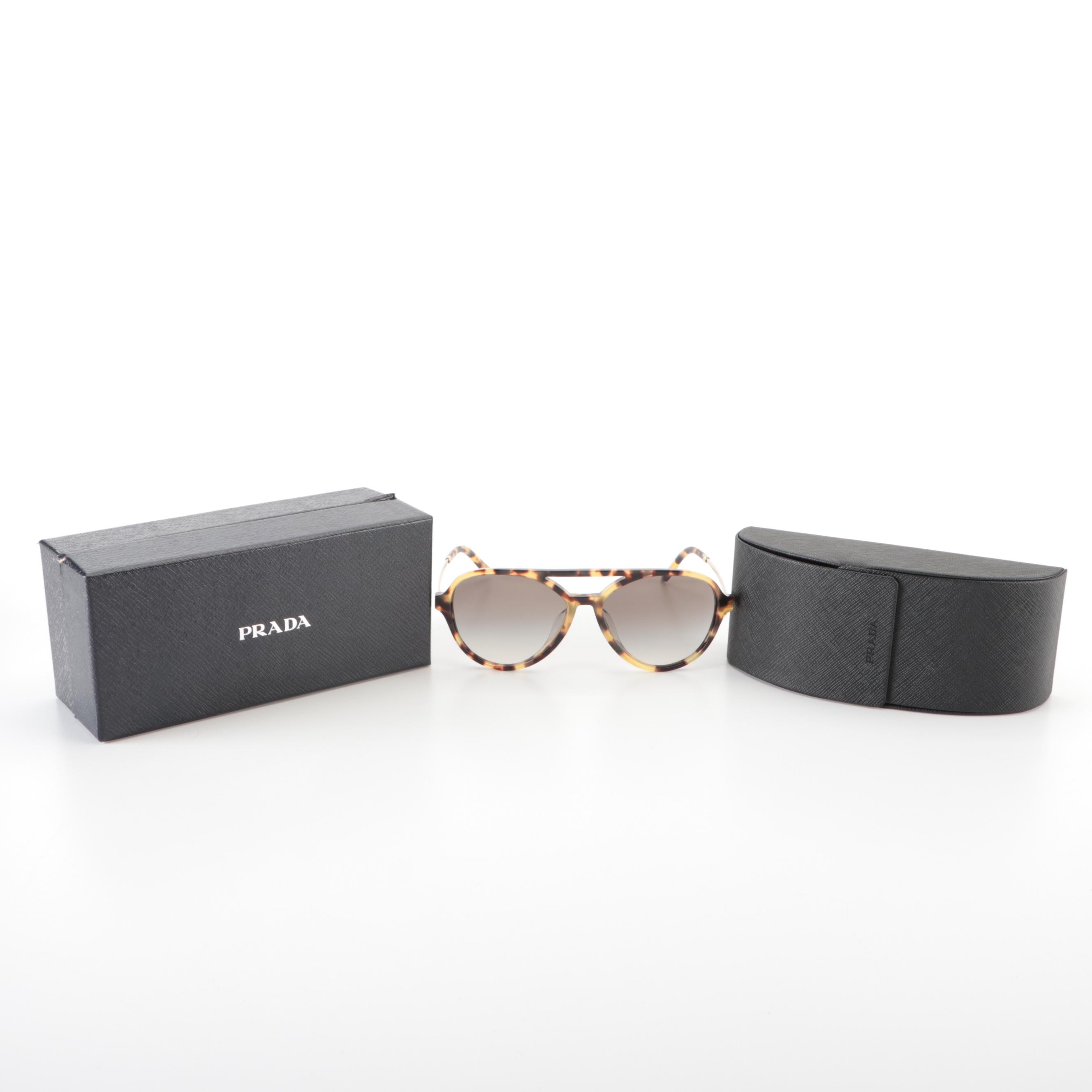 Prada SPR13WF Havana Pilot Sunglasses with Case and Box