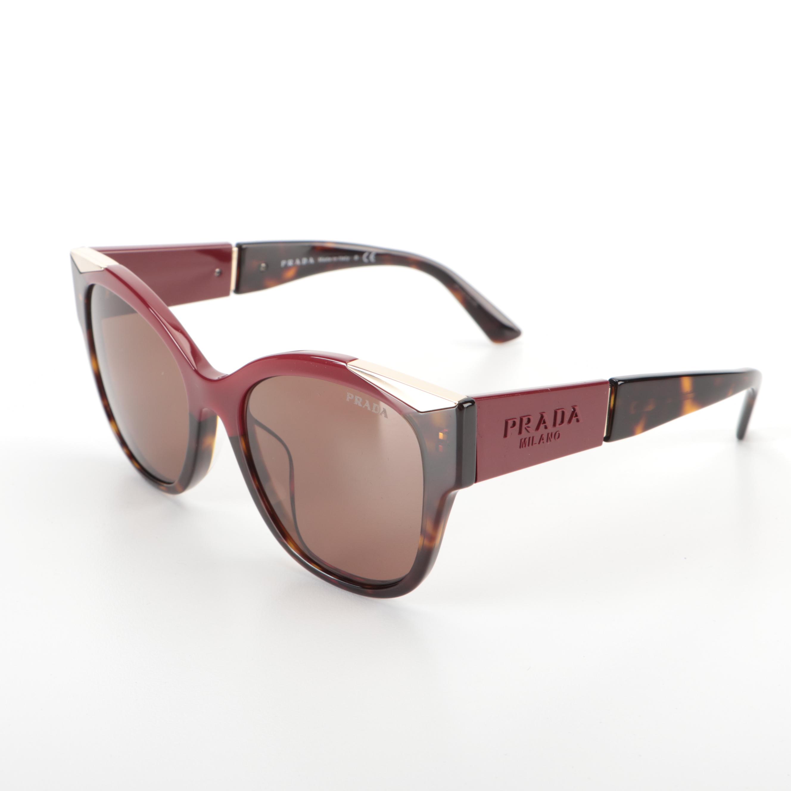 Prada SPR02W-F Burgundy Dark Havana Sunglasses with Case and Box