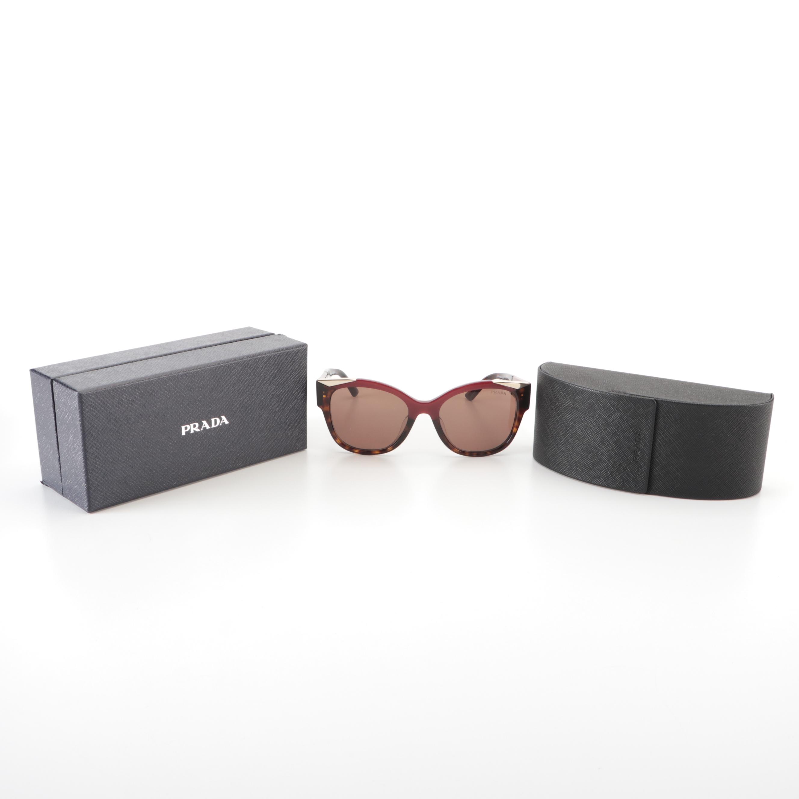 Prada SPR02W-F Burgundy Dark Havana Sunglasses with Case and Box