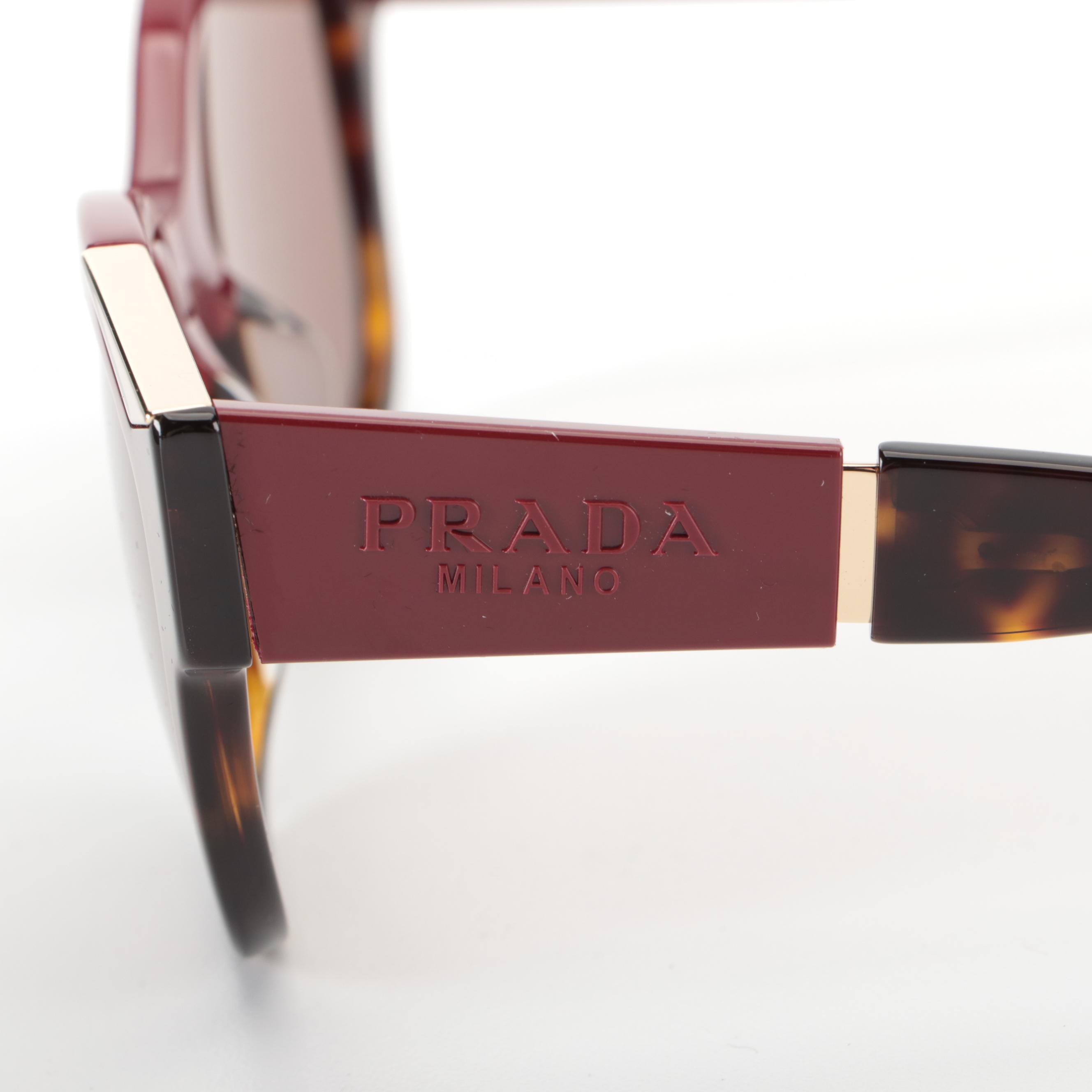Prada SPR02W-F Burgundy Dark Havana Sunglasses with Case and Box