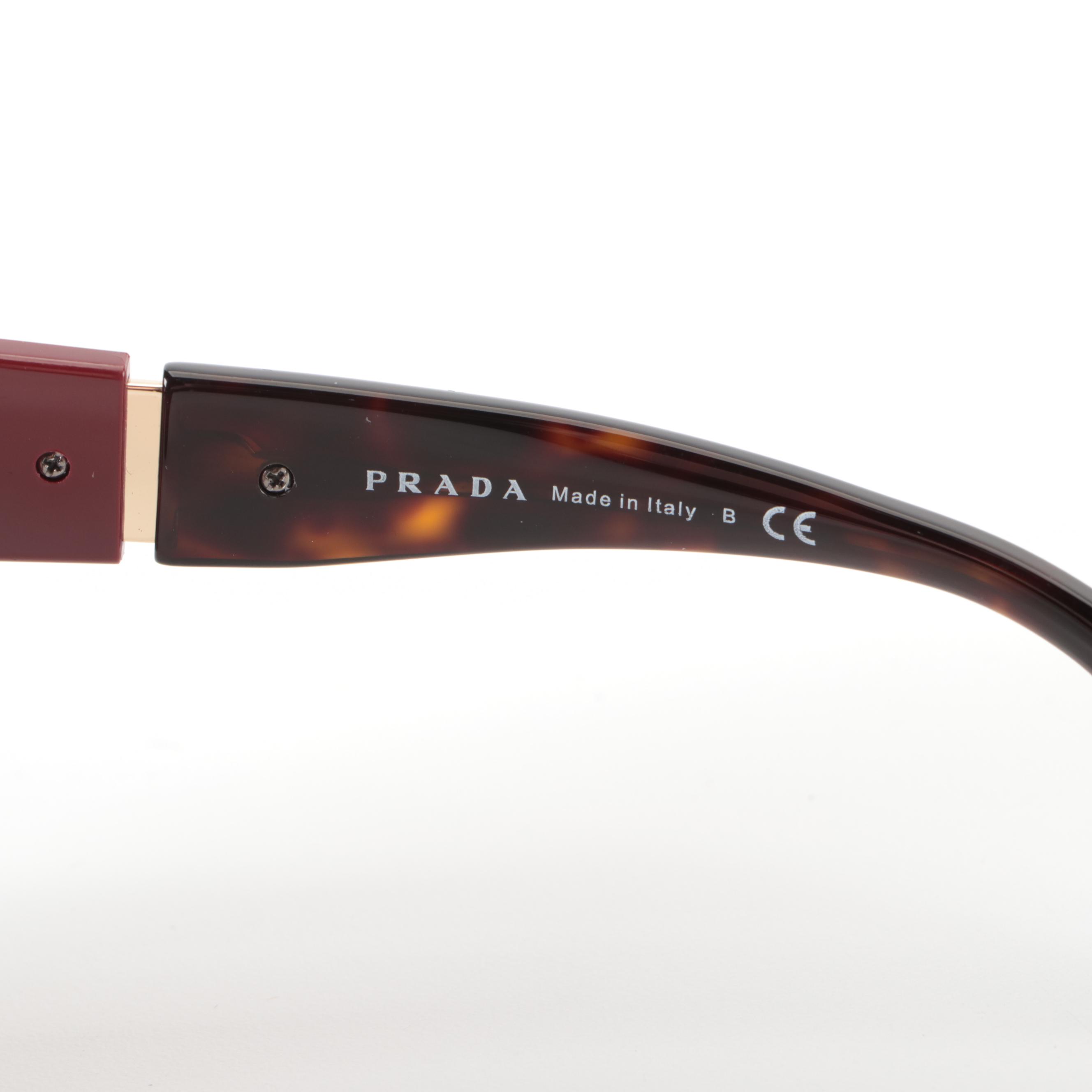 Prada SPR02W-F Burgundy Dark Havana Sunglasses with Case and Box