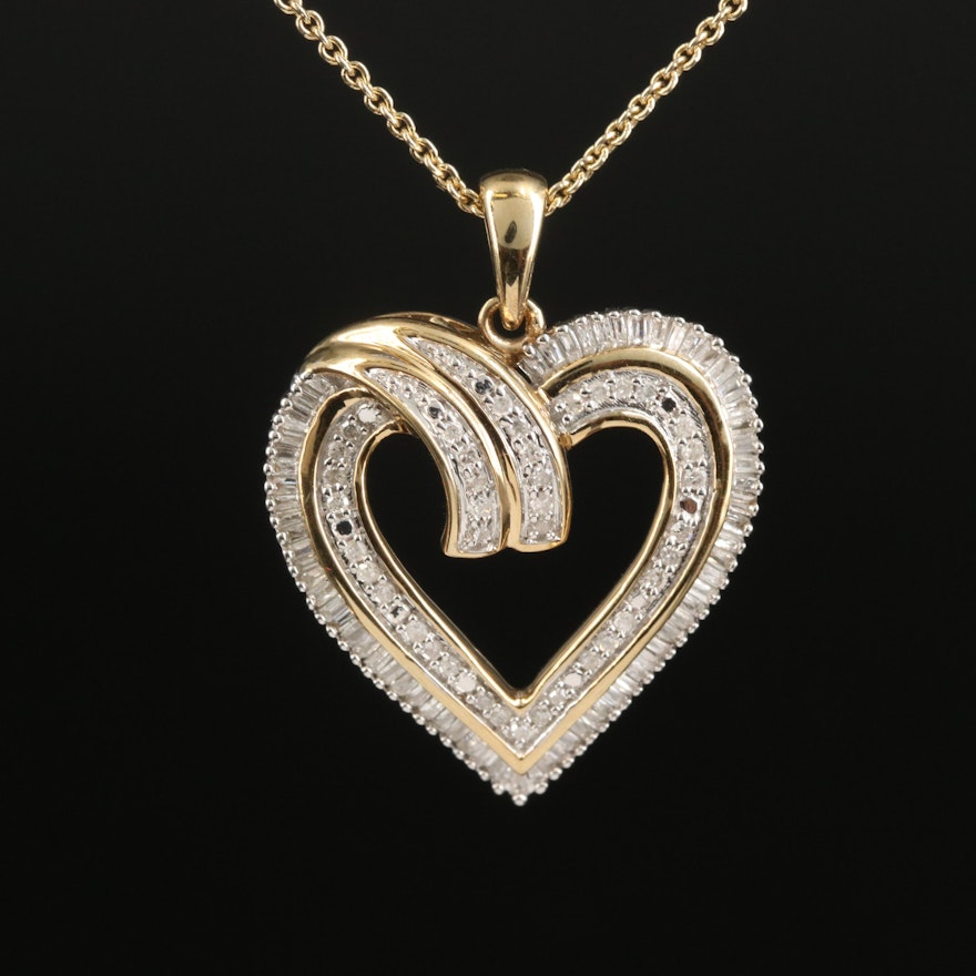 Sterling Diamond Heart Pendant Necklace