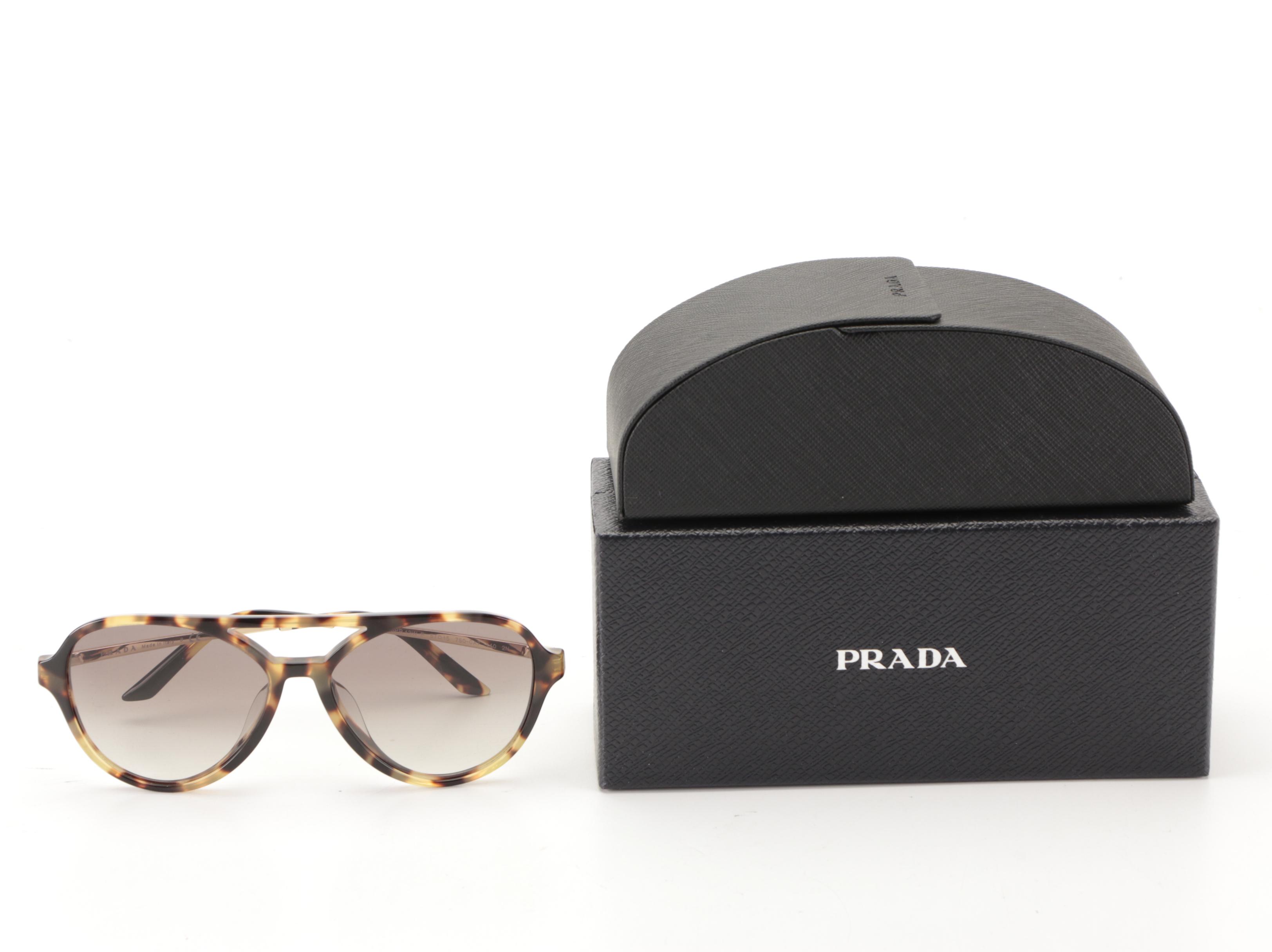 Prada SPR13W-F Havana Pilot Sunglasses with Case and Box