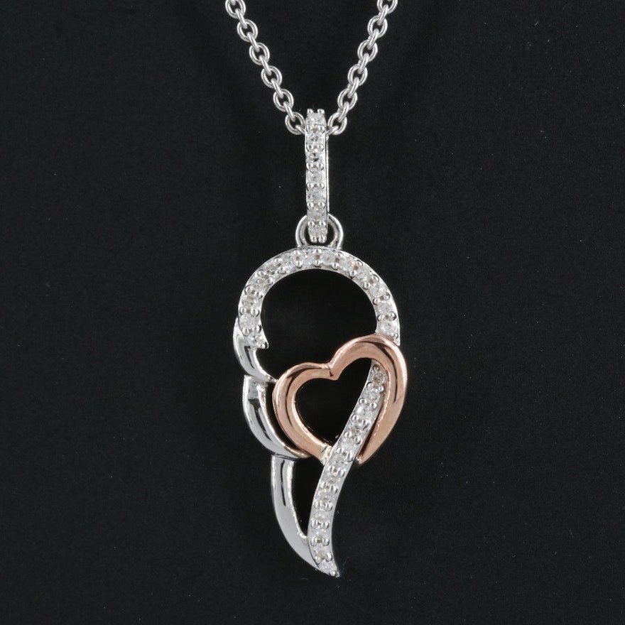 Sterling Pendant with 10K Rose Heart Accent