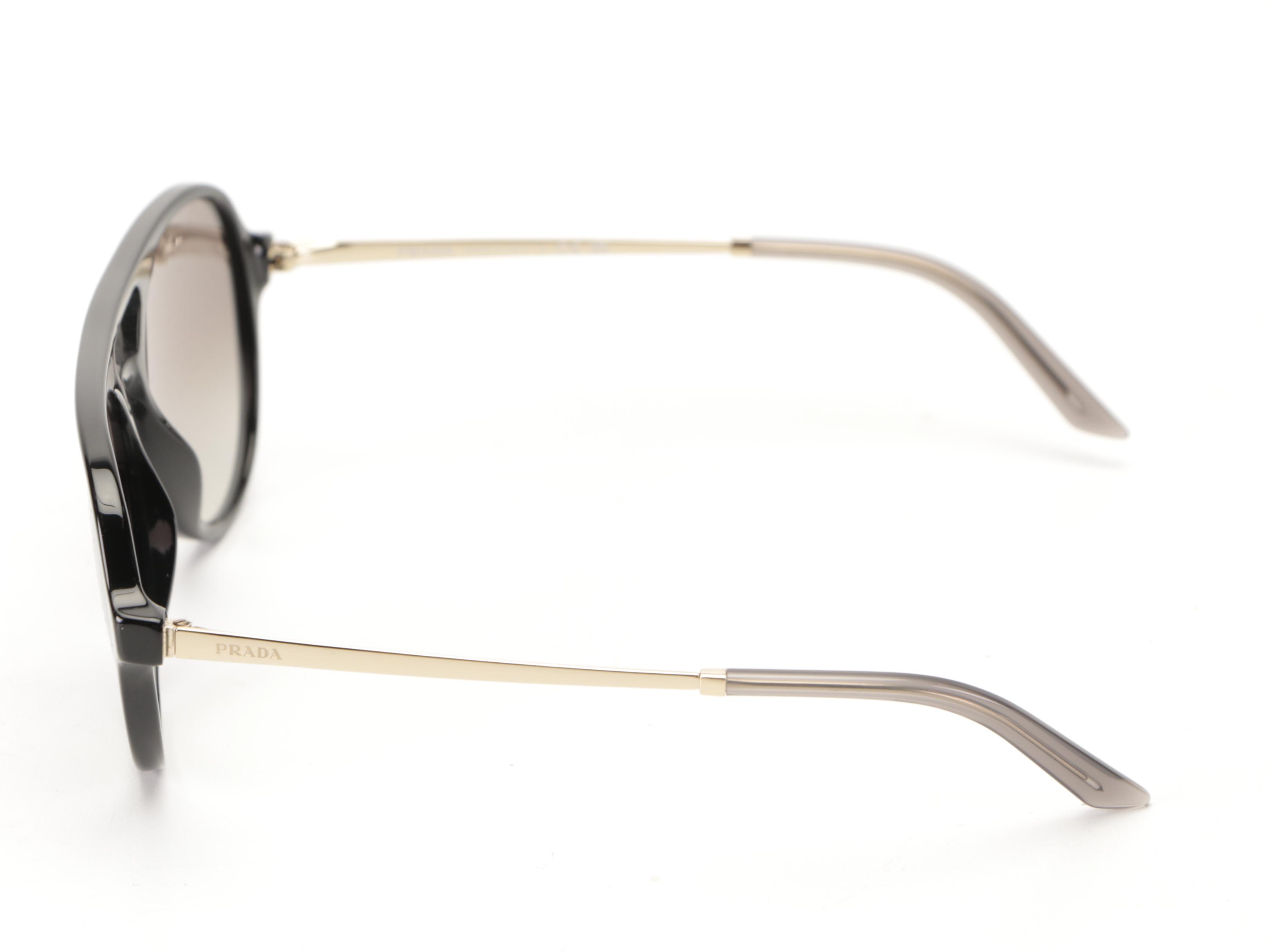 Prada SPR13W Glossy Black Pilot Sunglasses with Case and Box