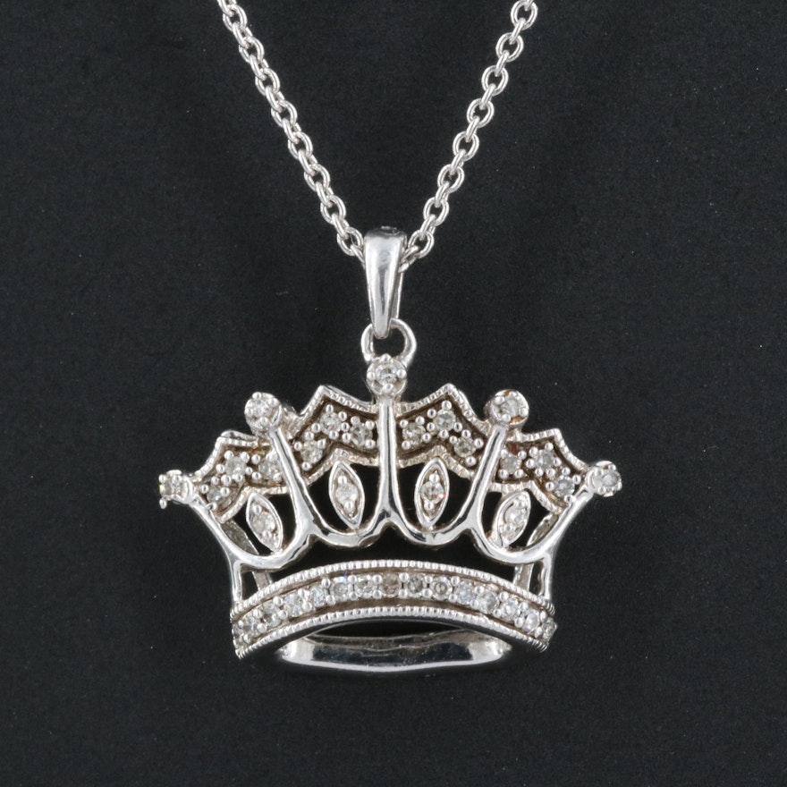 Sterling Diamond Crown Pendant Necklace