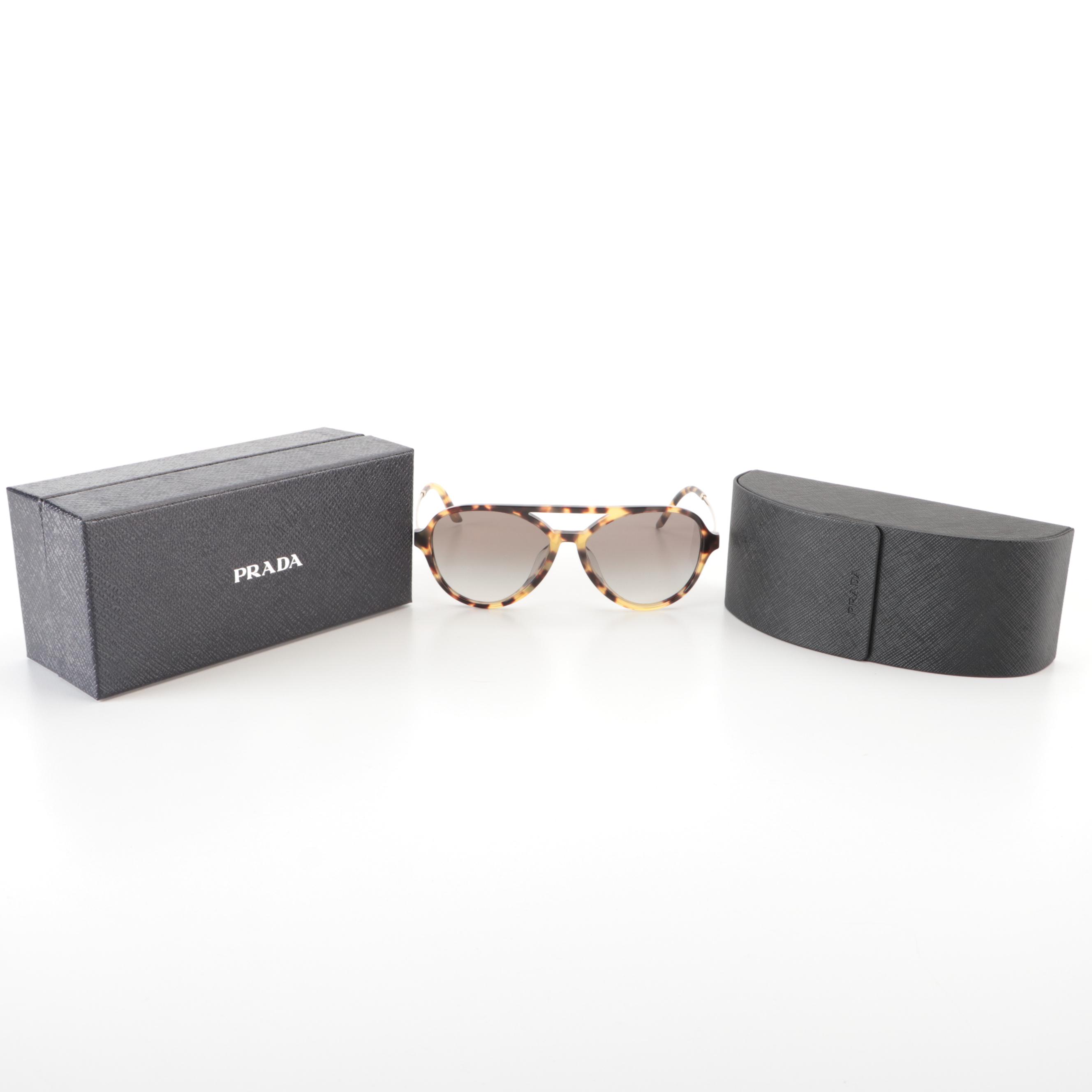 Prada SPR13W-F Havana Pilot Sunglasses with Case and Box