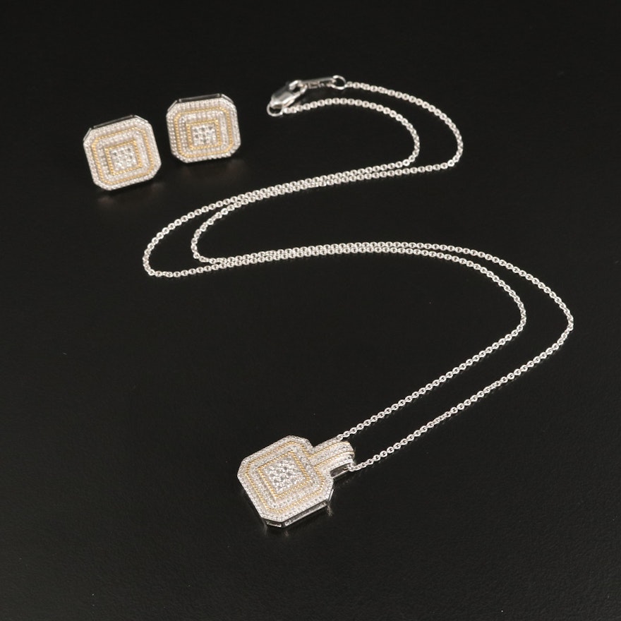 Sterling Diamond Necklace and Earring Set