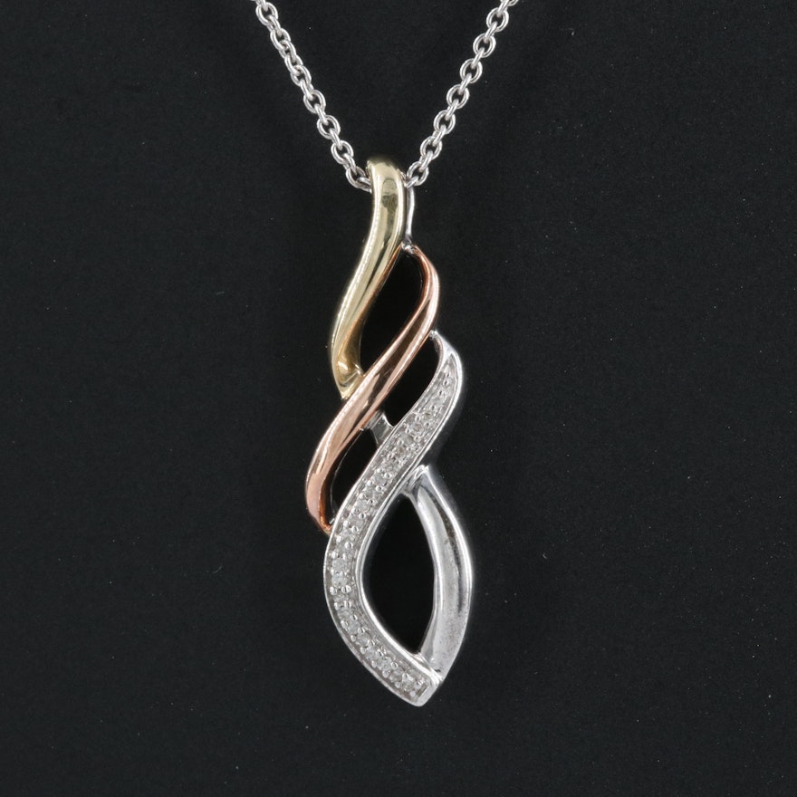 Sterling Diamond Twist Pendant with 10K Yellow and Rose Gold Accents