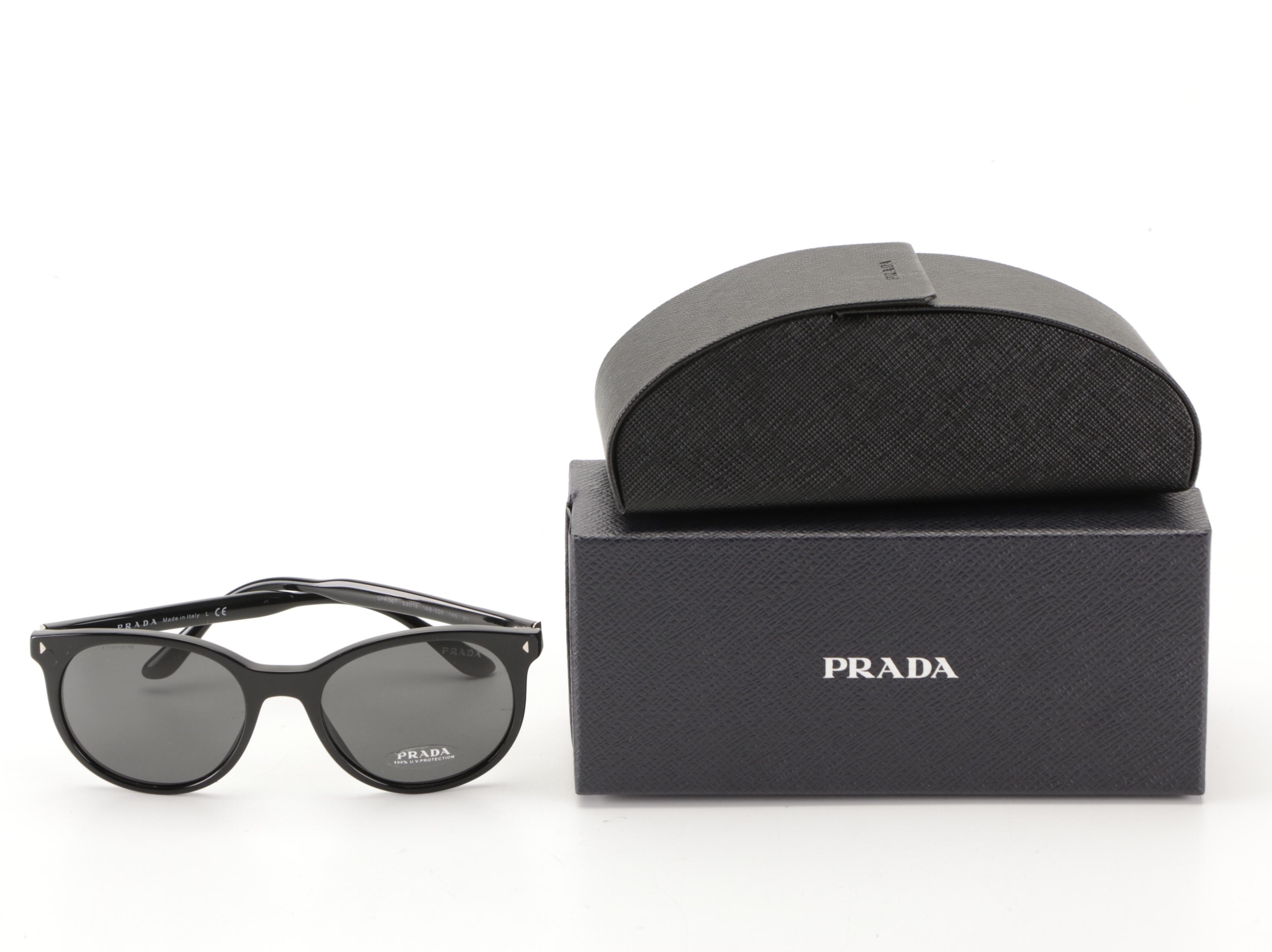 Prada SPR06T Glossy Black Sunglasses with Case and Box