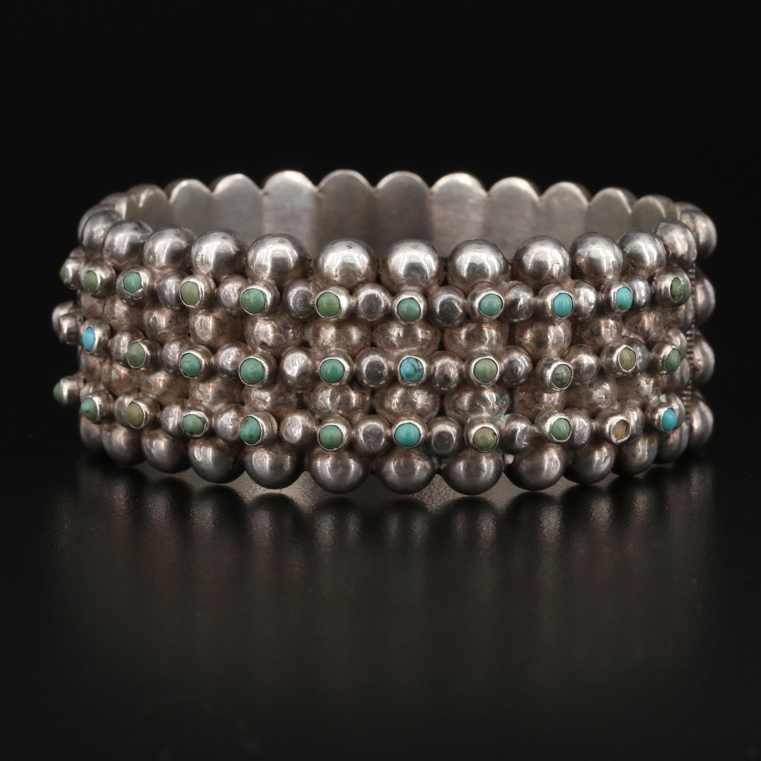 Mexican Sterling Turquoise Hinged Bangle