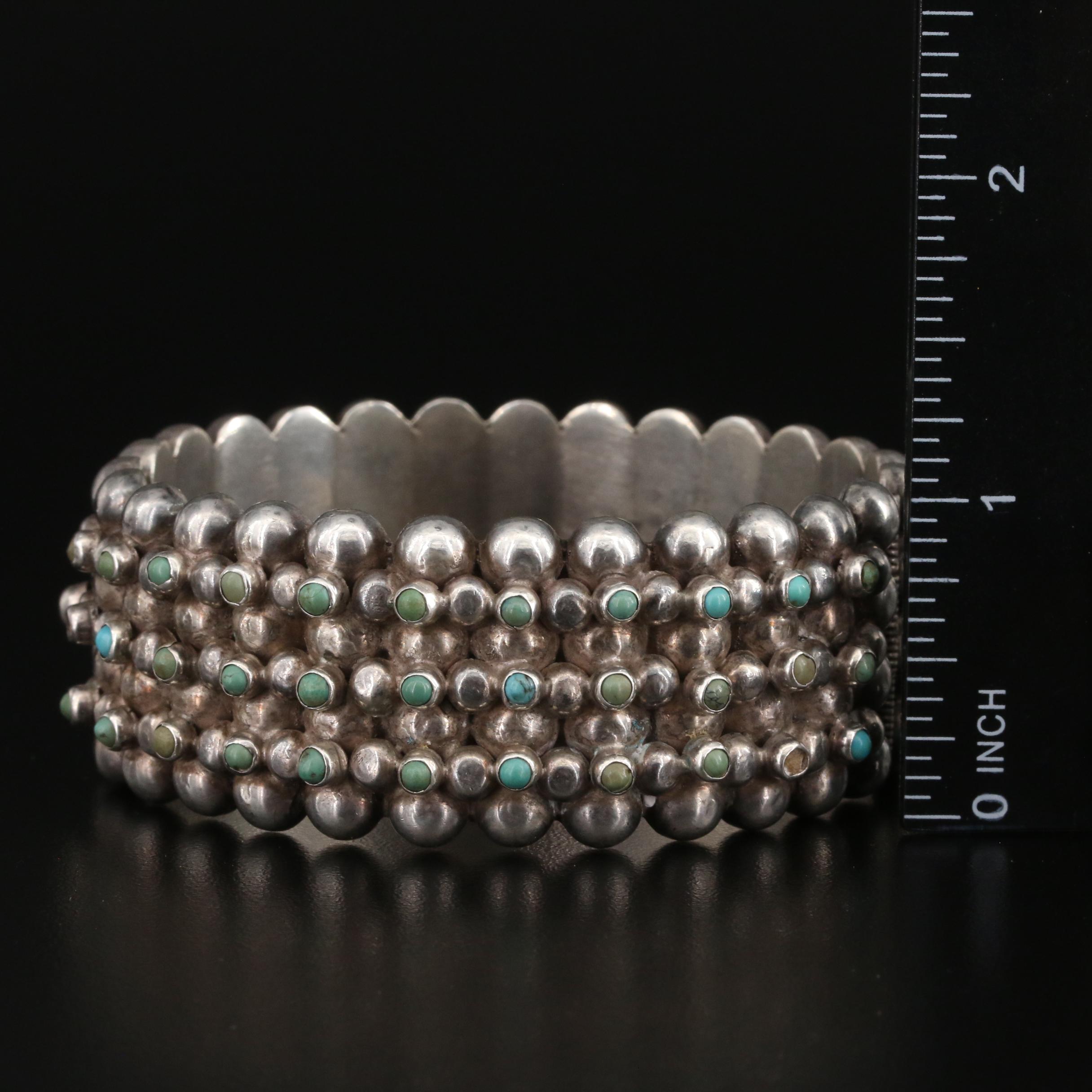 Mexican Sterling Turquoise Hinged Bangle