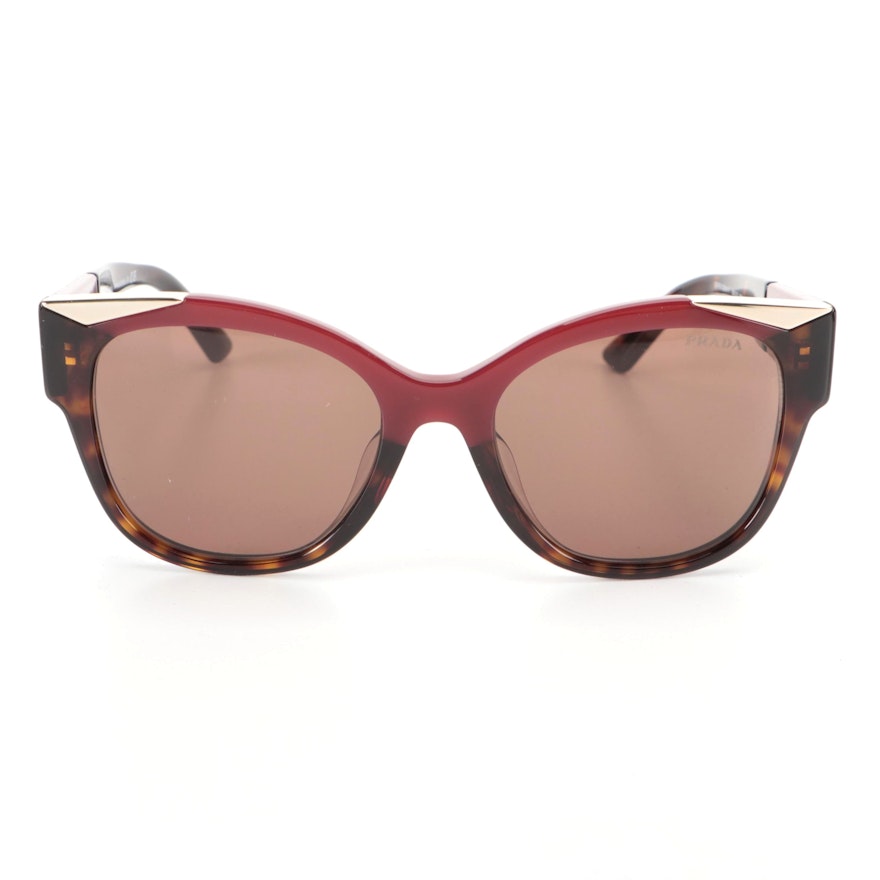 Prada SPR02W-F Burgundy Dark Havana Sunglasses with Case and Box
