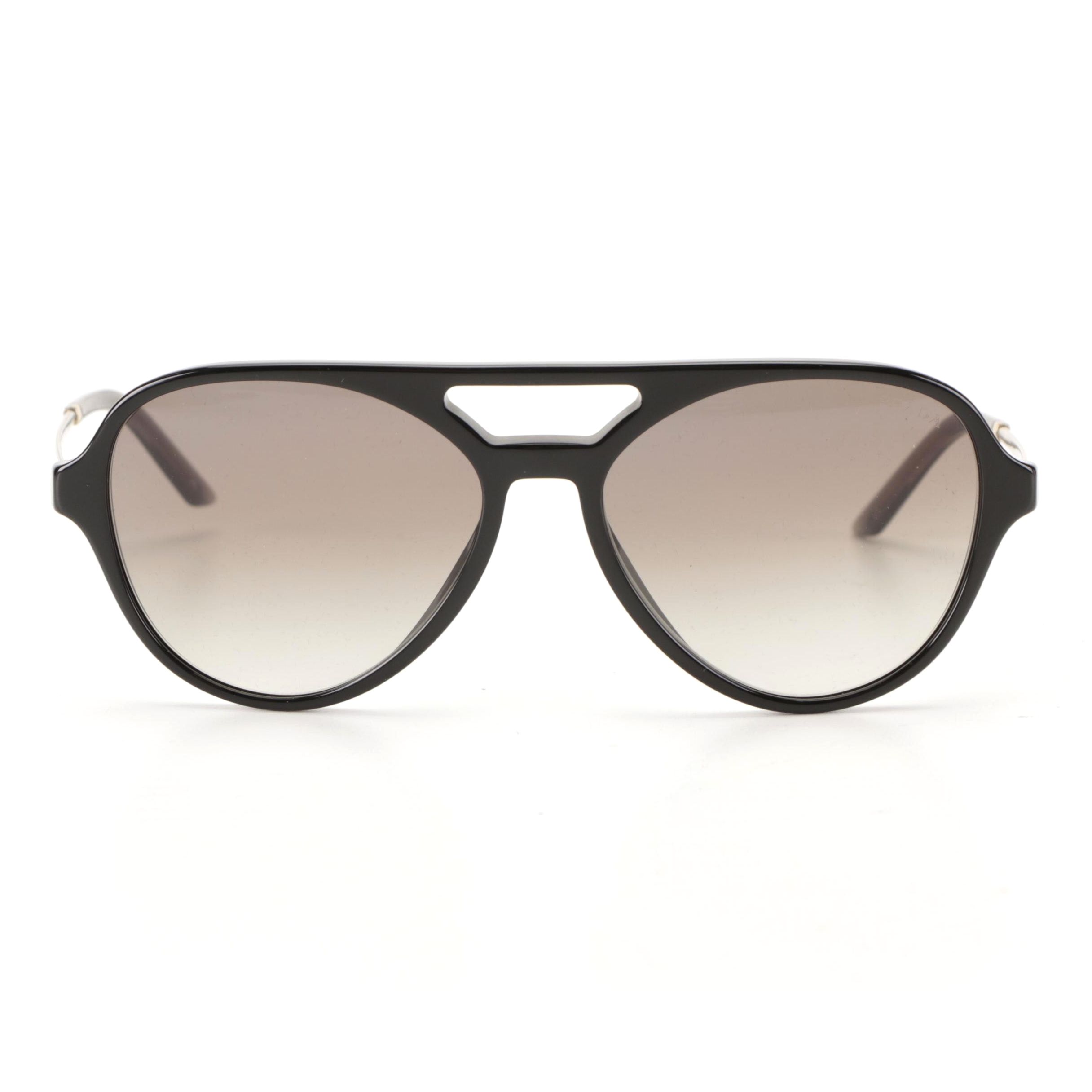 Prada SPR13W Glossy Black Pilot Sunglasses with Case and Box