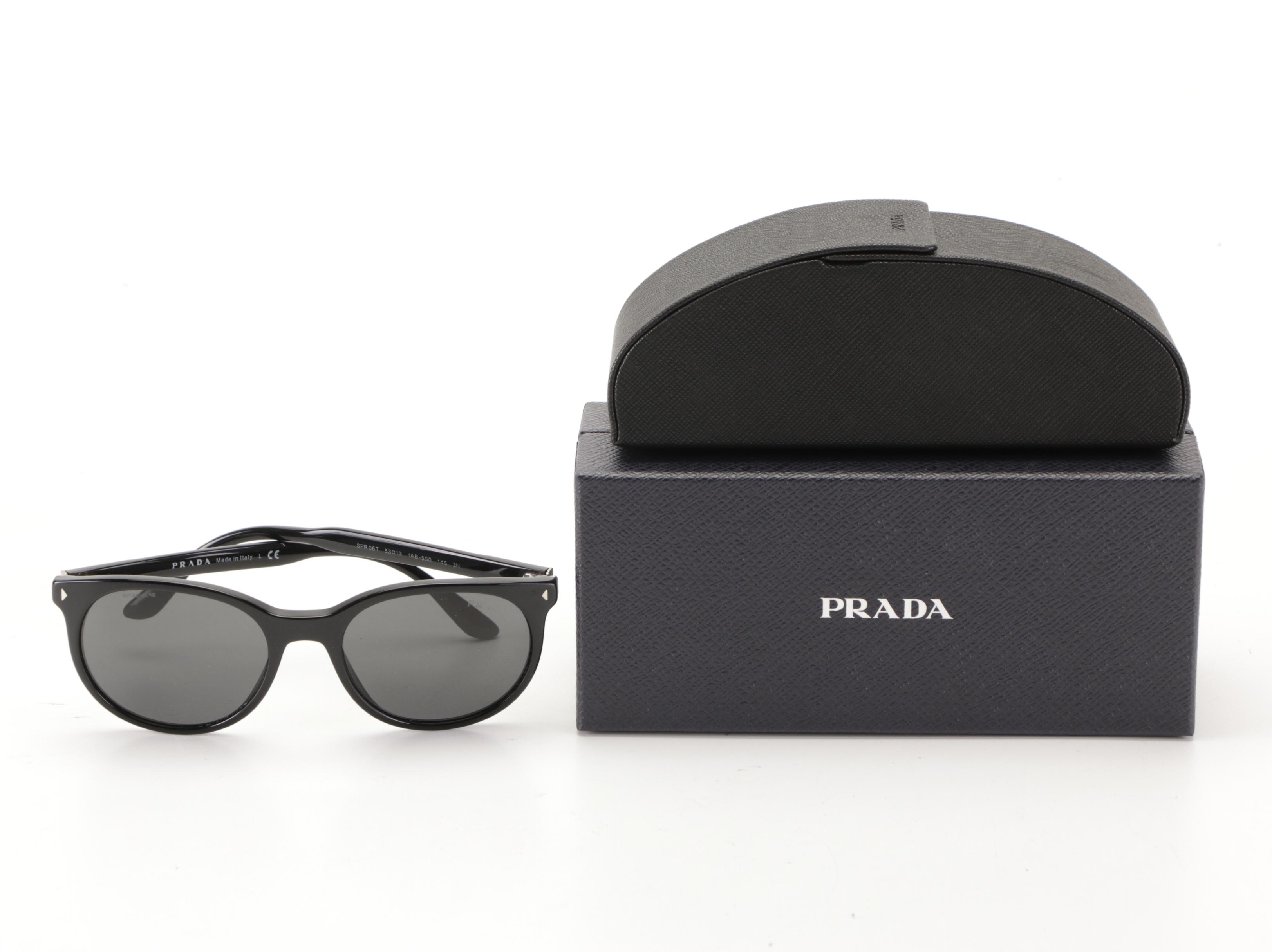 Prada SPR06T Glossy Black Sunglasses with Case and Box