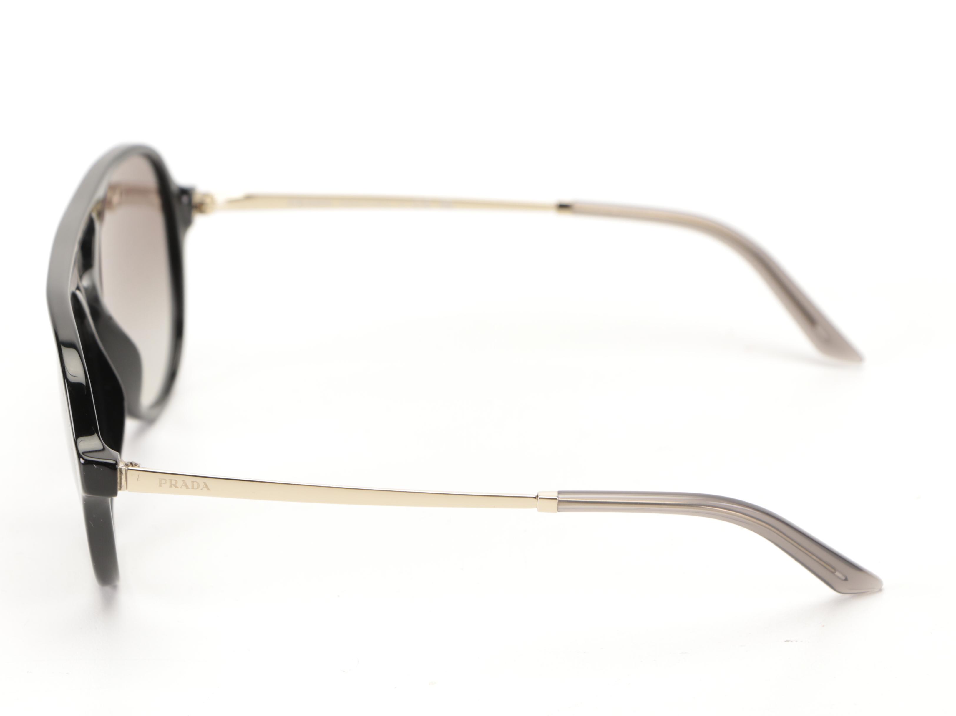 Prada SPR13W Glossy Black Pilot Sunglasses with Case and Box