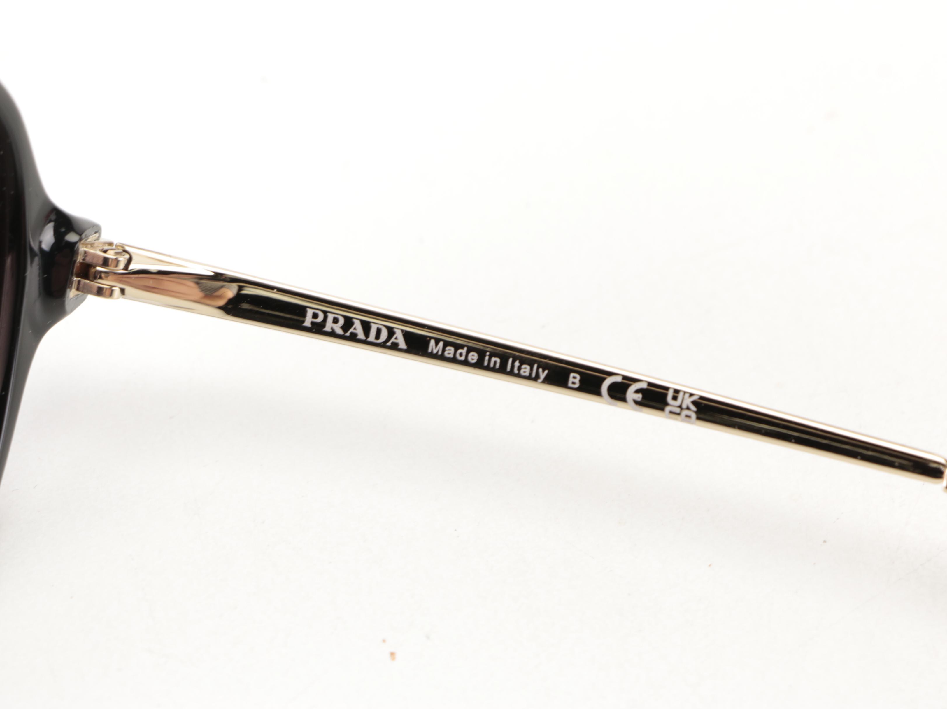 Prada SPR13W Glossy Black Pilot Sunglasses with Case and Box