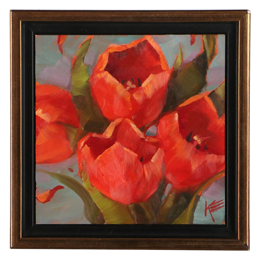 Krista Eaton Oil Painting With Tulips