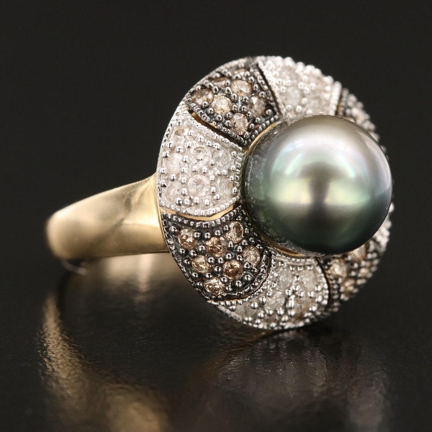 14K Pearl and Diamond Ring