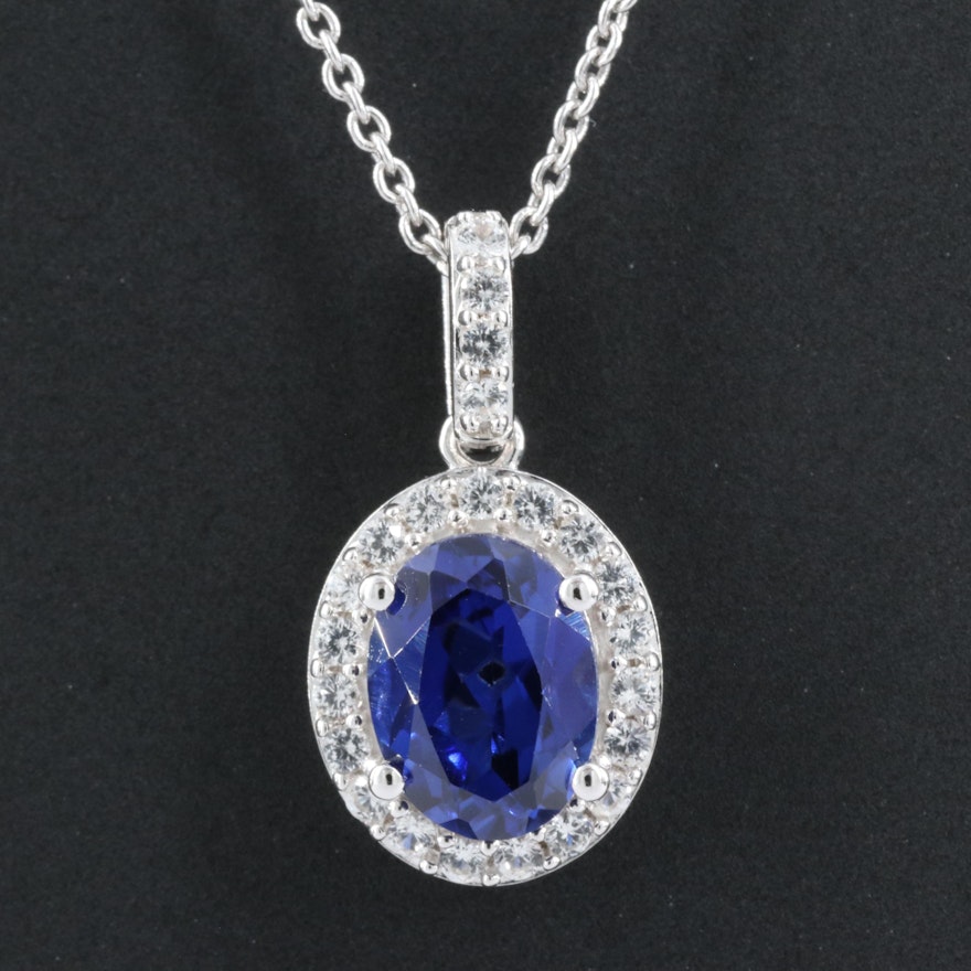 Sterling Blue and White Sapphire Pendant Necklace