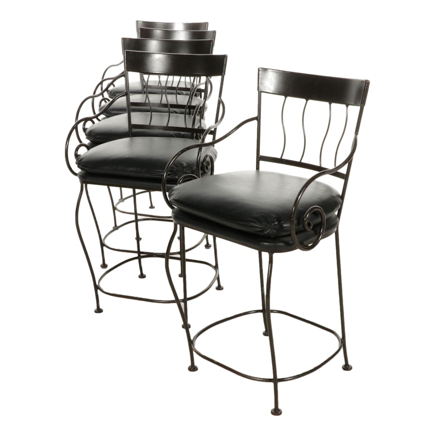 Four Timmerman Forged Steel and Vinyl Seat Counter-Height Barstools