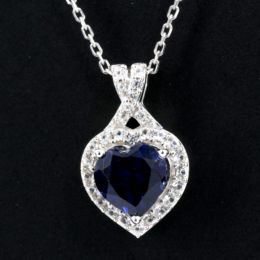 Sterling and Sapphire Pendant Necklace