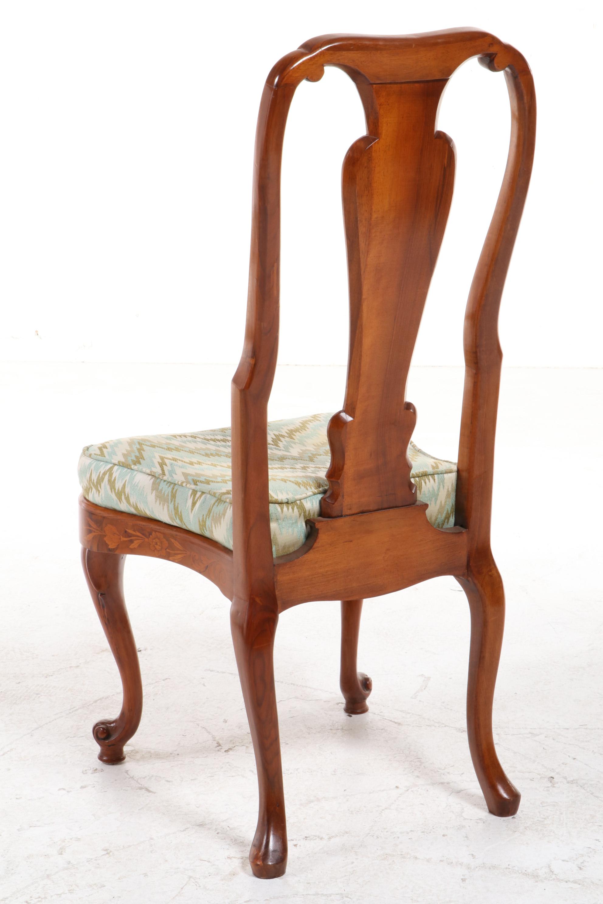 Walnut and Marquetry Side Chair, Probably Dutch or Italian, Late 20th Century