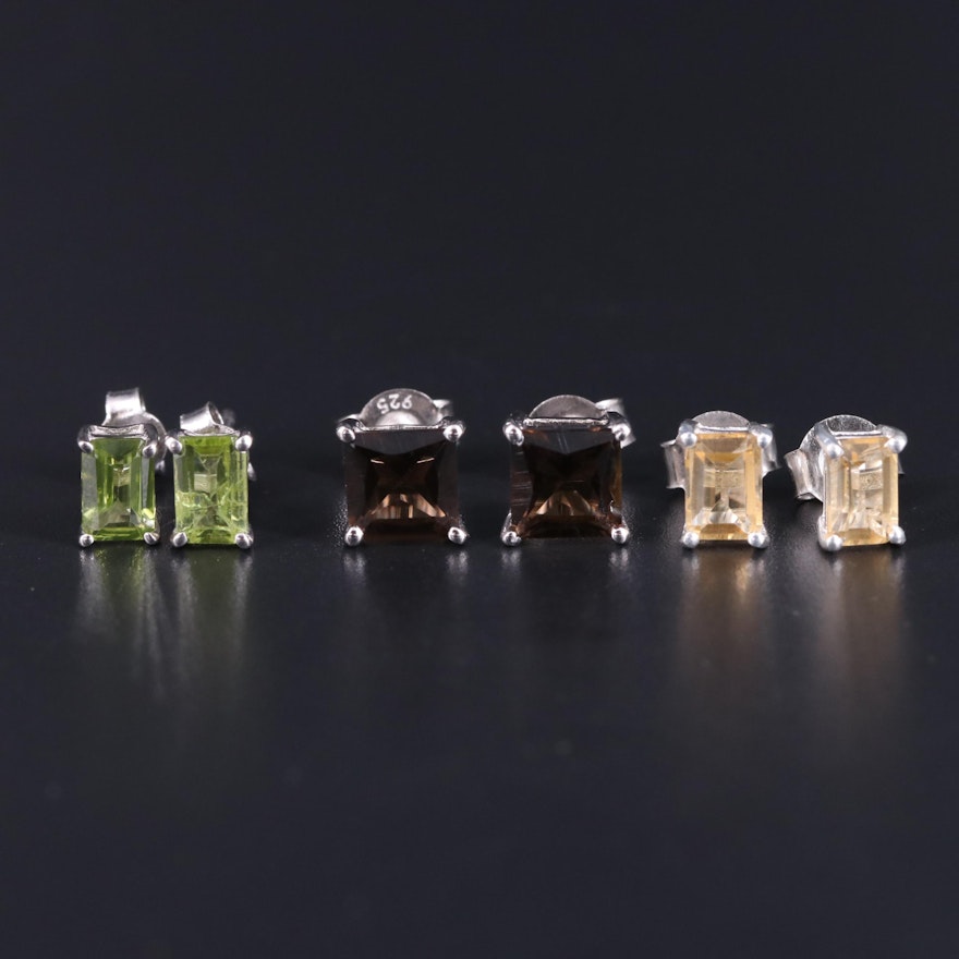 Sterling Silver Stud Earring Collection Including Citrine and Peridot