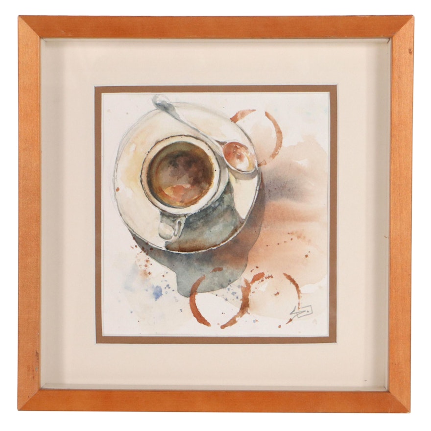 S. Lynch Watercolor Painting of Coffee Cup